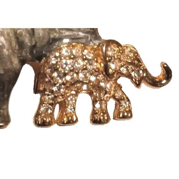 JACKIE ORR Vintage Brooch Mother & Baby Elephants Gold Tone Rhinestones Enamel - Picture 3 of 7